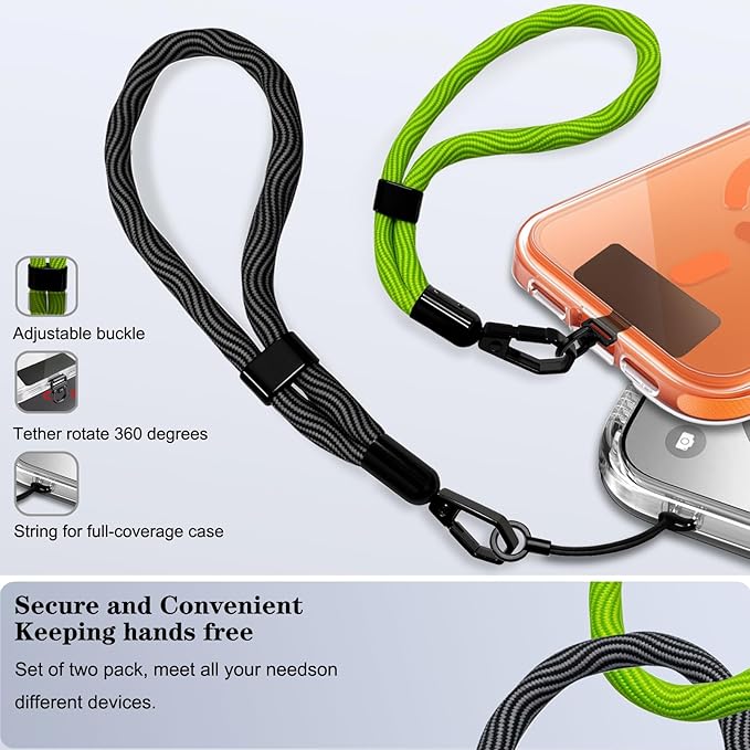 Phone Lanyard, 2 Pack Adjustable Cell Phone Lanyard Hand Phone Wrist Strap with Tether Tabs for Smartphones