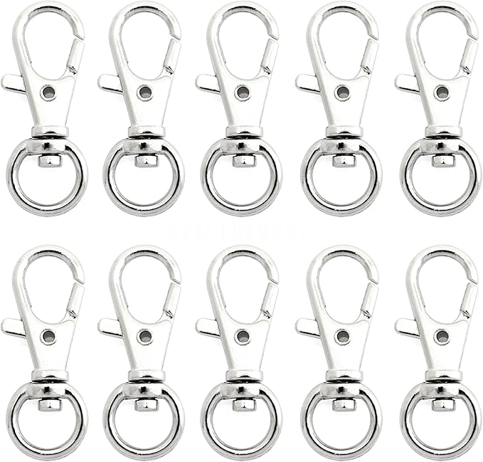 CRAFTMEMORE 50 pcs Swivel Clasps Lanyard Clips Snap Hook Metal Lobster Claw Clasp PLTN (Silver)