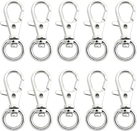 CRAFTMEMORE 50 pcs Swivel Clasps Lanyard Clips Snap Hook Metal Lobster Claw Clasp PLTN (Silver)