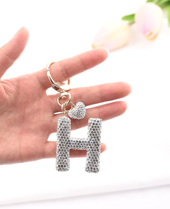 Initial Keychain for Women Girls,Bling Letter Key chain Initial with Heart,Pink Keychain Charms for Backpack Handbag