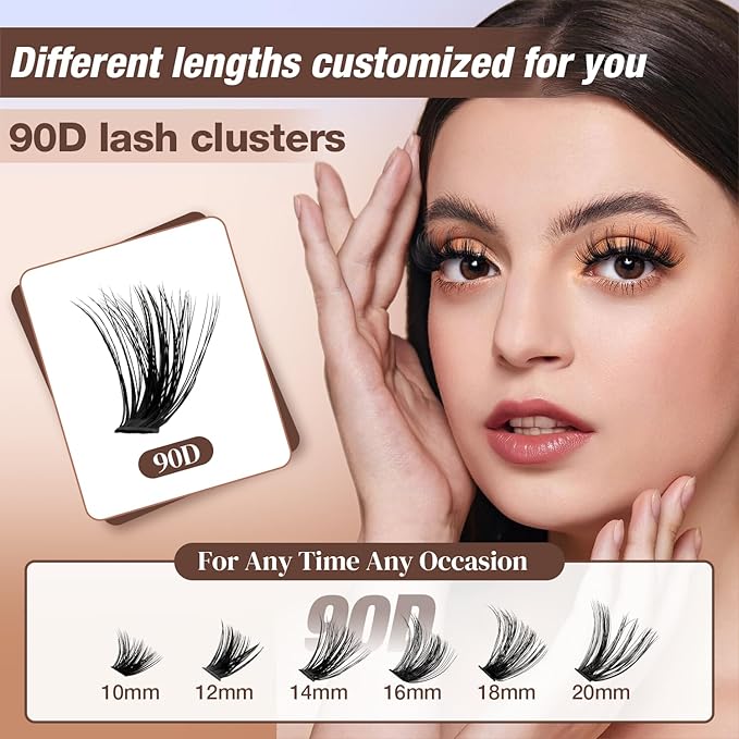 AILAISHI Lash Clusters Kit, DIY Cluster Eyelash Extensions 10‑20mm, 90D+100D, 202pcs Fluffy D Curl Natural Lashes with Bond & Seal,Tweezers–Fake Cat Eye Individual Clusters