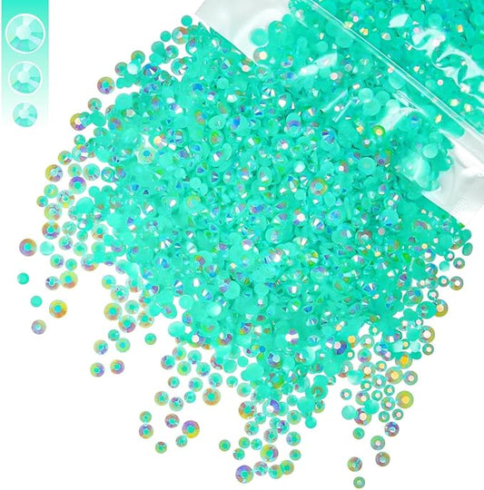 Aquamarine Green AB Resin Rhinestones for Crafting 3mm 4mm 5mm Mix Flatback Jelly Stones Bulk SS10 SS16 SS20 Aqua Diamonds Charms for Nails Face Eyes Makeup Tumblers DIY Crafts Clothes Shoes