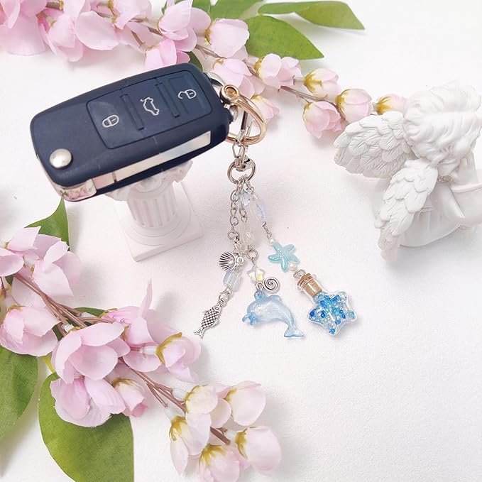 Y2K Aesthetic Keychains for Women Cute Flowers Star Cake Jellyfish Keychins Charms Kawaii Bag Purse Decor
