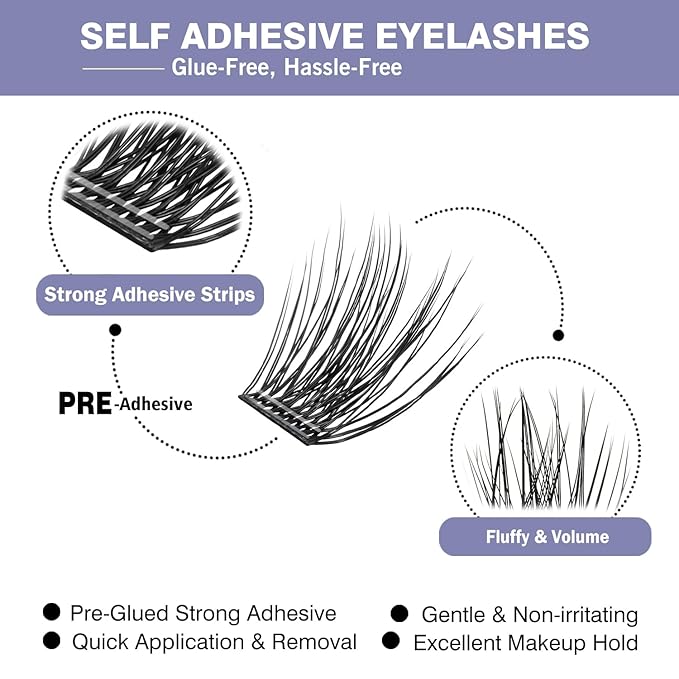 Madam Fifi Self Adhesive Eyelashes, 156 PCS Self-Adhesive Lash Clusters – No Glue Needed, Dual-Row Sticky Strips, DIY Individual Lash Extensions, Soft Fluffy False Eyelashes (Fluffy-Mixed)