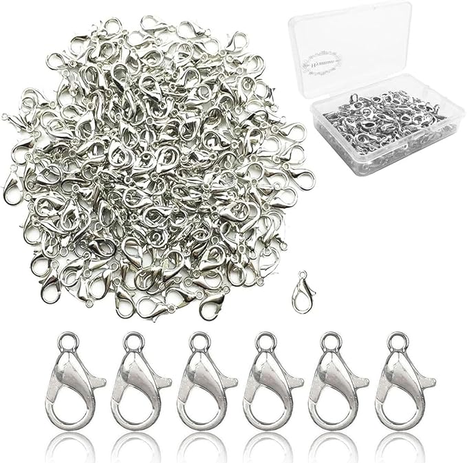 200Pcs Lobster Claw Clasps, 14x8mm Metal Alloy Lobster Clasps, Lobster Clasps for Jewelry Making,Keychains,Bracelet and for DIY Jewelry Necklace Clasps and Closures(Nickel)