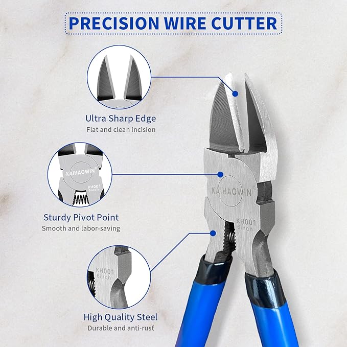 Wire Cutters 6 Pack, KAIHAOWIN 6 inch Dikes Small Wire Cutters Flush Cutters Wire Snips Clippers Diagonal Cutters Side Cutters Cutting Pliers for Crafting