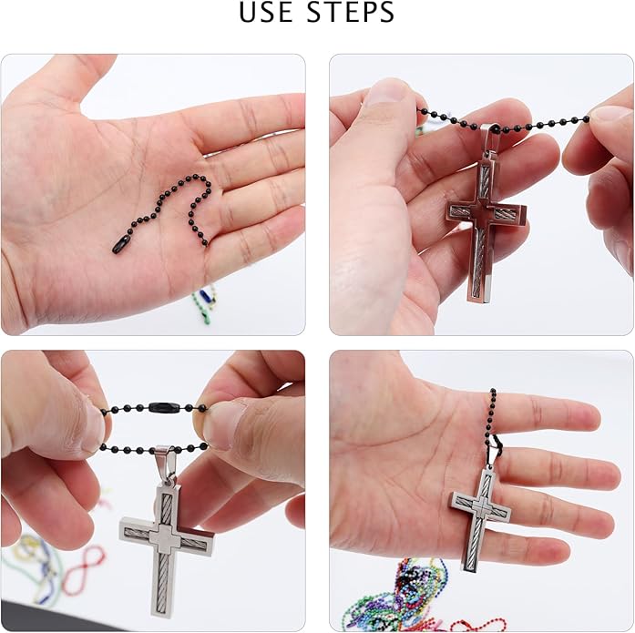 Forise 100Pcs Ball Beads Chain Bulk, Keychain Rings Metal Chain,4.72 Inch Dog Tag Metal Small Chain with Connectors for Hanging Decoration