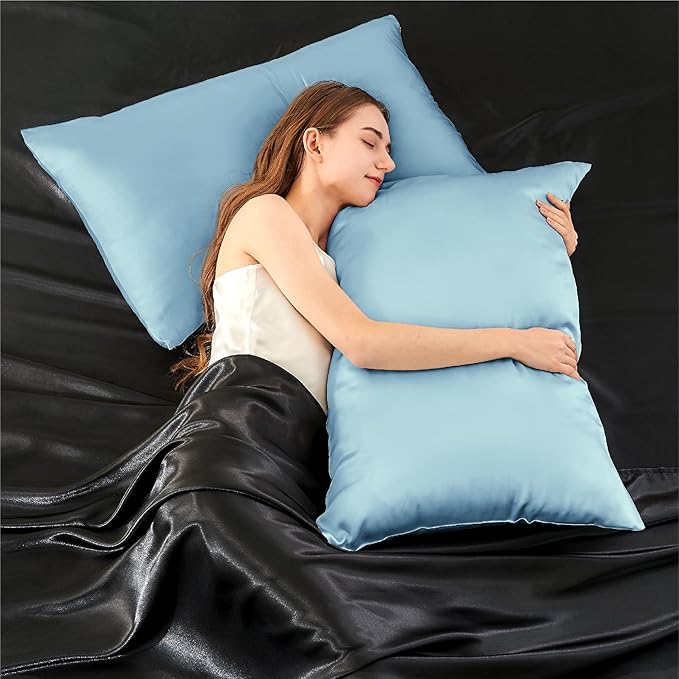 INFIIXSO Mulberry Silk Pillowcase for Hair and Skin, Silk Pillow Cases Queen Size with Hidden Zipper 20x30 Inches, Super Smooth and Soft Cooling Pillow Cases for Hot Sleepers(Light Blue, 1 Pack)