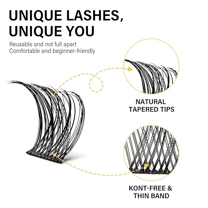 VYRILA Lash Clusters 8-16mm, False Eyelashes 96pcs, Cluster Eyelash Extensions Matte Black Soft, Diy Lash Extensions D Curl Natural Lash Clusters Faux Mink Lashes Wispy（Tide,96pcs,0.07,D,8-16MIX)