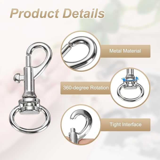 PATIKIL Swivel Eye Bolt Snap Hook 4pcs Single Ended Flag Bolt Snap Clips Metal Hook Trigger Clips for Key Chain Diving Pet Leash Clothes Line, Silver White