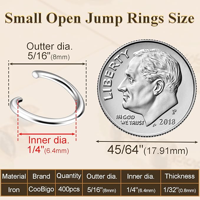 400pcs 5/16" Silver Small Jump Rings for Jewelry Making Replacement, Open Jump Ring Metal Jewelry Findings for Bracelets Necklaces Earrings Keychains Connectors Loops Repair Hardware