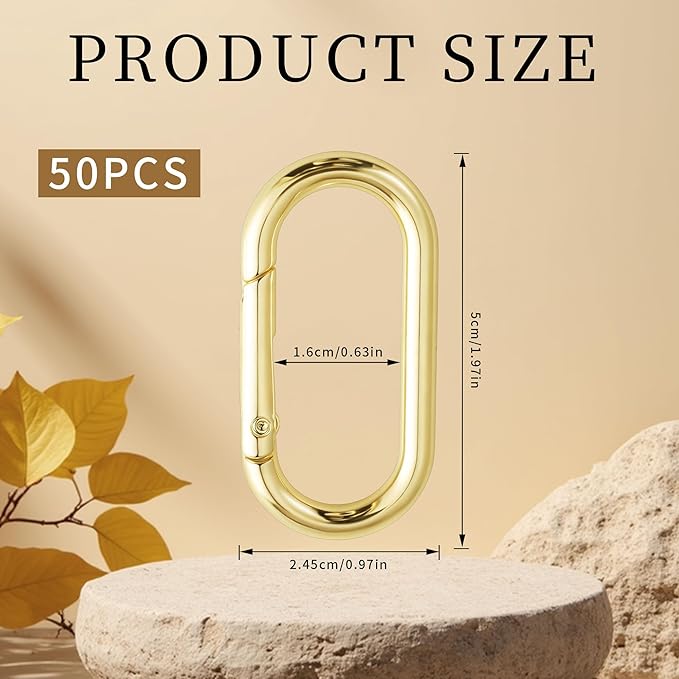 50Pcs Gold Oval Shape Carabiners Clip,Cute Carabiners Keychain Purse Clip, Heavy Duty Opening O Ring Carabiner for Keychains,Backpacks, Keys