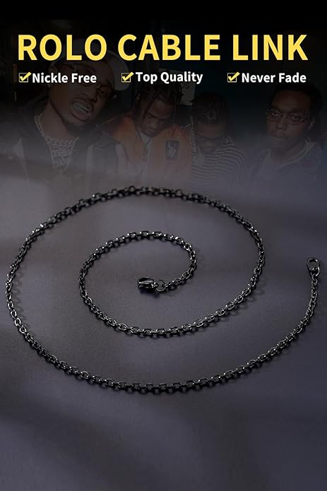 ChainsHouse Stainless Steel Cable Chain Necklaces for Men Women, 3mm/5mm/7mm/9mm/12mm 18K Gold/Black Plated Mens Cable Link Chains, 18"-30" Length - Send Gift Box