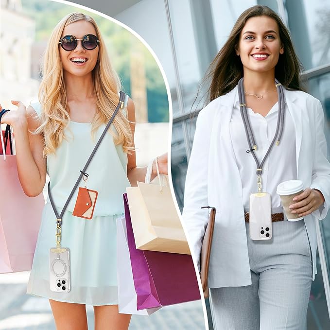 Adjustable Anti-Theft Phone Lanyard Neck & Crossbody Strap with 0.2mm Metal Tab & Comfort-Fit 8mm Rope (Light Gray)