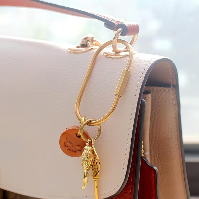 Gold Brass Key Rings, Purse Bag Charms for Handbags, Screw Lock Key Organizer, Carabiner Keychain Clip for Keys