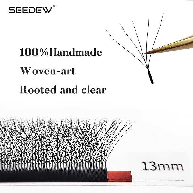 SEEDEW 5D Lash Extensions, 0.07mm D Curl 8mm 12 Rows/Tray, W Shape Flat Stem, Korean PBT Volume False Eyelashes Grafting for Beginner Artist, Lash Tech, Beauty Salon(5D-Matte Black-0.07-D-8mm)