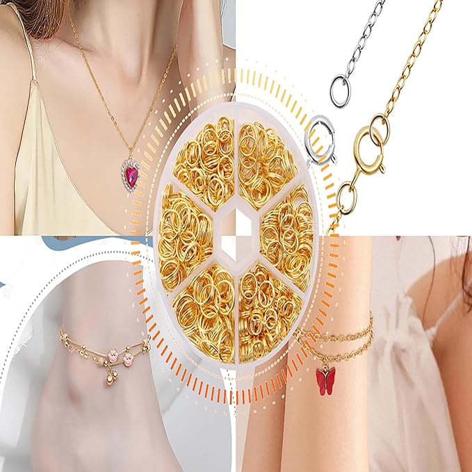 550Pcs Key Rings Split Rings for Jewelry Making Jump Ring Mini Keychain with Double Loops Sets,Gold Plated Jump Ring Necklace Bracelet Connector DIY Crafts(6mm 8mm 10mm)