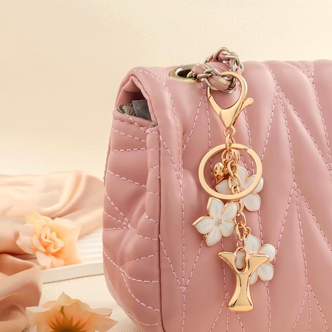 Snycler Bubble Initial Keychain Graceful Flower for bags car remote–A-Z Letter Charms for Women