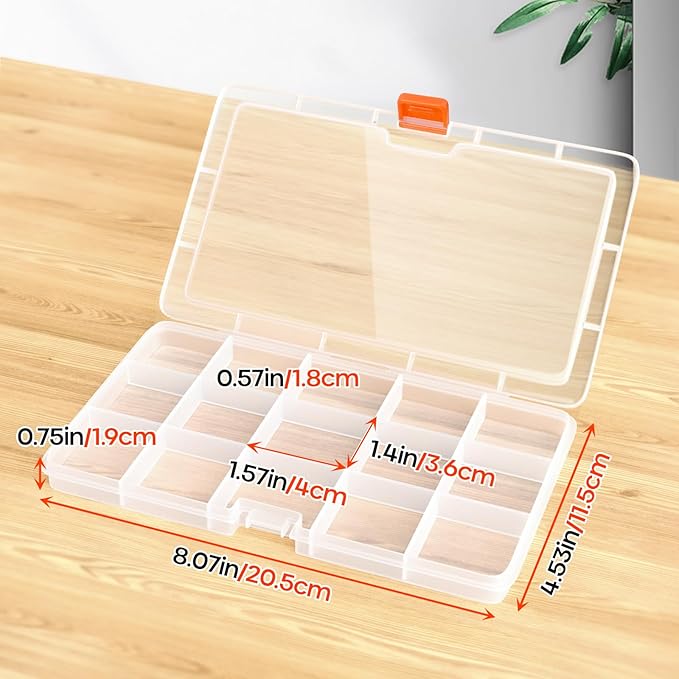 2PACK Extra Thick Bead Organizers, 15 Grid Mini Clear Plastic Storage Box Craft Containers for Nail jewelry rhinestones DIY Supply Case