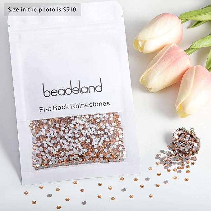beadsland Flat Back Crystal Rhinestones Round Gems for Nail Art and Craft Glue Fix,Champagne (2.7-2.8mm) SS10/1440pcs