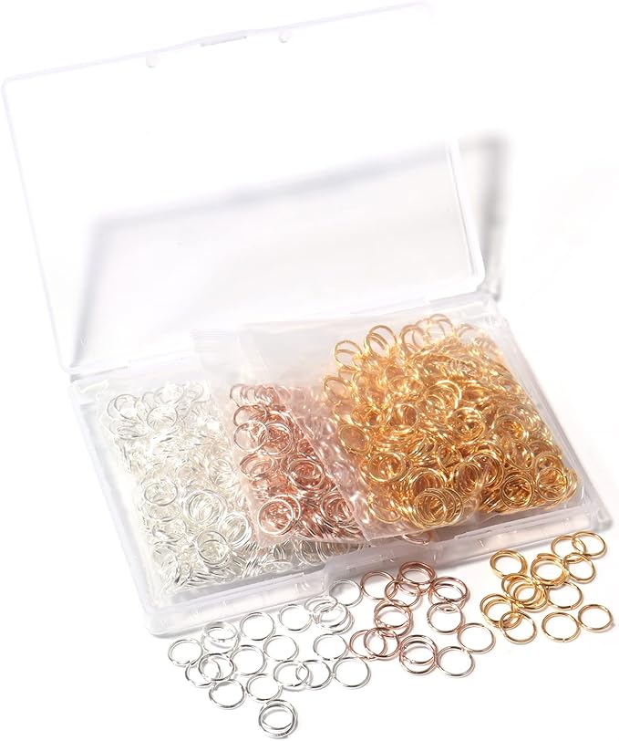 1000 Pcs 7mm Open Jump Rings Silver, Gold and Rose Gold Plated Jump Rings for Jewelry Making Iron Made Single Ring Bulk for DIY Craft Earring Necklace Bracelet Pendant Choker Jewelry Making Findings