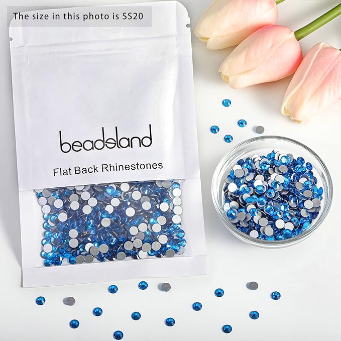 beadsland Flat Back Crystal Rhinestones Round Gems for Nail Art and Craft Glue Fix,Capri Blue (4.6-4.8mm) SS20/1440pcs