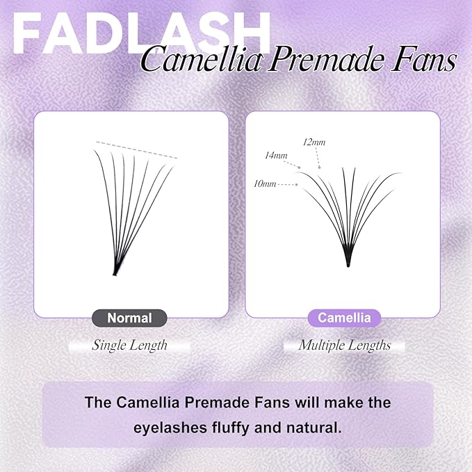 FADLASH Premade Lash Fans Multi Length Hybrid Volume Premade Easy Fans 0.07 Thickness D Curl 10D Multi Length 10-12-14mm Camellia Natural Eyelash Extensions (10D-0.07-D, Camellia 10-12-14mm)