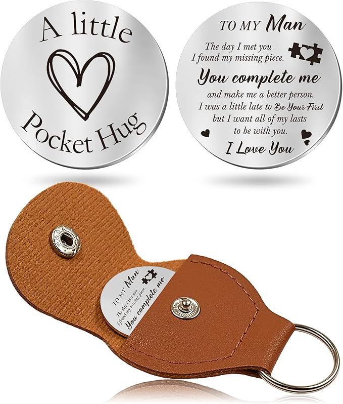OUMILAN Pocket Hug Token Gifts for Men Boyfriend Girlfriend Inspirational Gift for Son Daughter Brother with Leather Keychain