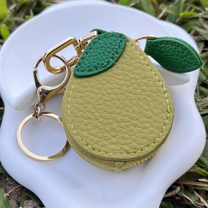 Avocado Coin Purse Leather Coin Purse Keychain, Cute Fruit Bag Charm with Zipper, Y2K Preppy Aesthetic Key Ring Accessory for Women Girls Handbag Backpack Decor