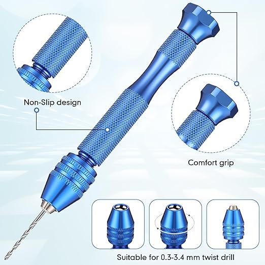 Mudder 57 Pieces Micro Hand Drill Bits Set with Pin Vise 46 Pcs Pin Vise Hand Twist Drills and 10 Pcs PCB Mini Cutting Bits for Resin Polymer Clay Craft DIY Jewelry(Blue)
