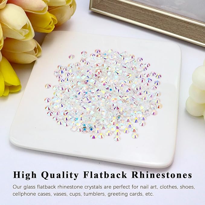 1440PCS SS10 Crystal Glass Flatback Rhinestones, Round Flat Back Crystal Gems for Nail Art and Craft Clothes, Glue Fix Diamond Stones Transparent Clear AB (2.7-2.8mm)