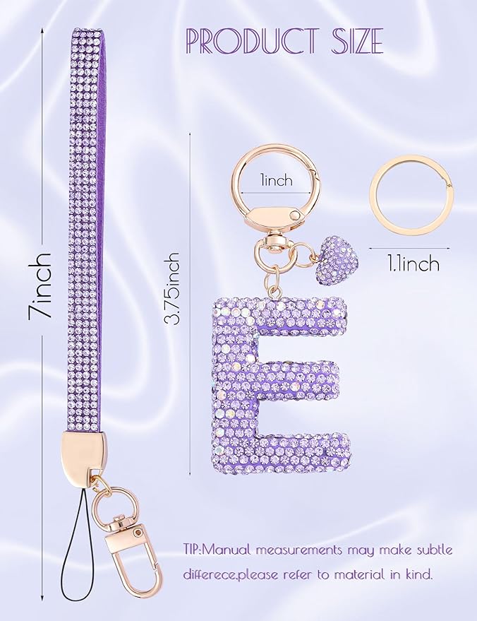 Initial Keychain for Women Girls,Bling Letter Key chain Initial with Heart,Pink Keychain Charms for Backpack Handbag