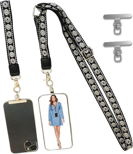 LEMEDE Wrist Keychain and Adjustable Phone Lanyard, Silver Hook Phone Crossbody Strap with 360° Rotating Phone Pads