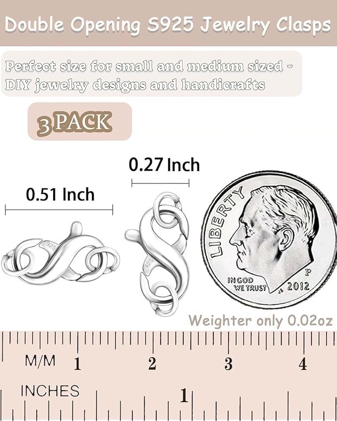 Dailyacc S925 Double Opening Lobster Clasp Sterling Silver and Gold Necklace Bracelet Extender Clasps and Closures for DIY Jewelry