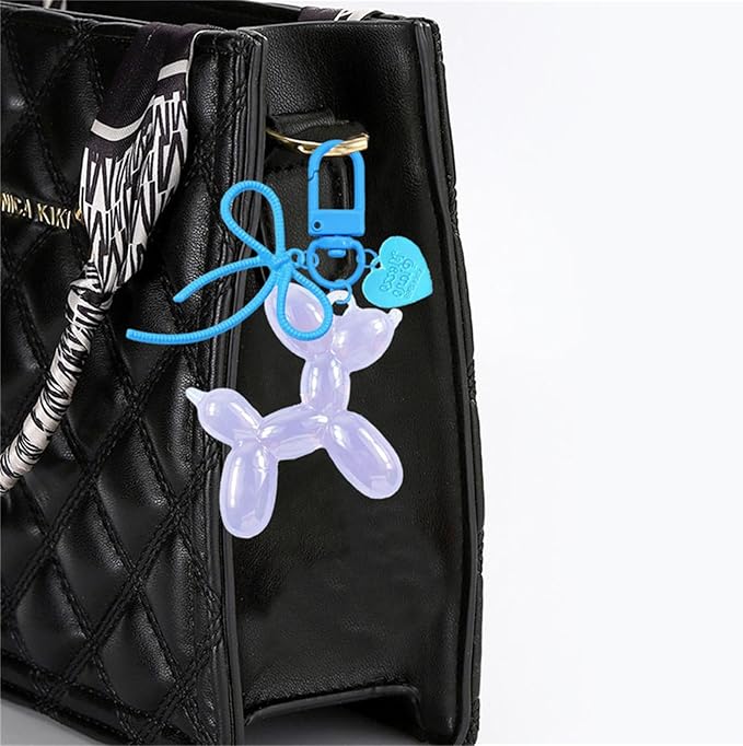 Dreuyet 2Pcs Jelly Balloon Dog Keychains Kawaii Cute Bag Purse Charms Key Chain with Bow Y2K Aesthetic Accessories