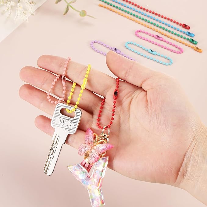 MECCANIXITY 20Pcs 5 Inch 12cm Ball Bead Chain, Metal Ball Chain with Connectors for Hanging Ornament Jewelry Necklace Dog Tag Keychain Christmas Decoration,Pink