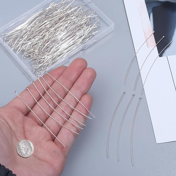 200 Pcs 70mm/2.76 Inch 21 Gauge Ball Pins for Jewelry Making Straight Head Eye Pin for DIY Christmas Styles Craft Earring Bracelet Necklace Pendant Making (Ball Pins,Sliver Color)