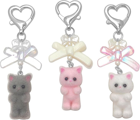 Cute Cat Keychain, Y2K Heart Bow Pendant, Kawaii Cat Bag Charm