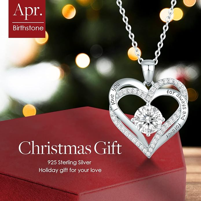 CDE Forever Love Heart Necklaces for Women, Wedding Anniversary, Birthday Mothers Day Christmas Day Gifts for Mom, Mother, Wife, friend, S925 Silver Jewelry with Birthstone Pendant