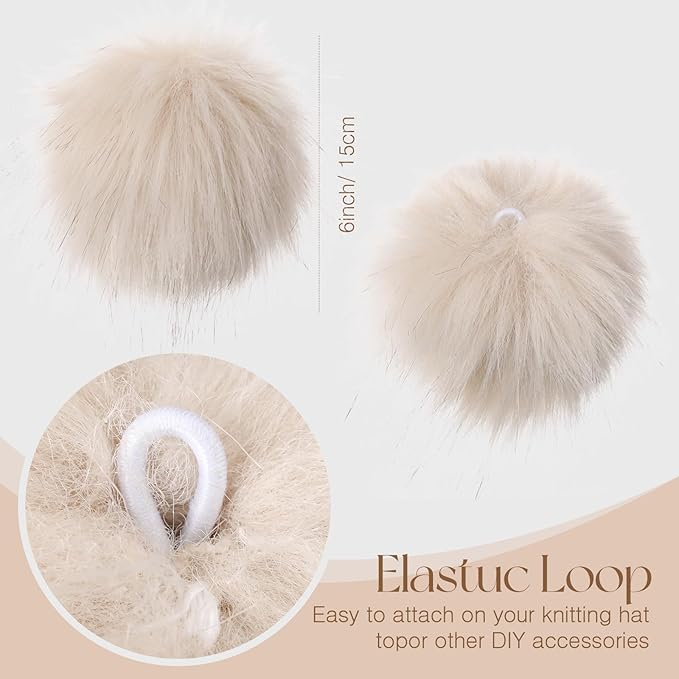 Tatuo 16 Pcs Faux Fur Pom Poms for Hat 4 Inches Large Fluffy Pom Balls for Crafts Knitting Beanies Shoes Scarves Bag Pompoms Keychain Charms Winter DIY Accessories (Beige)