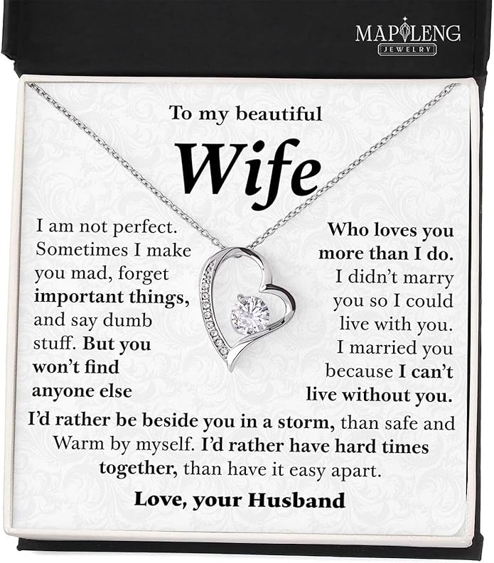 Mapileng To My Wife – Love Knot Necklace from Husband with Heartfelt Message Card & Elegant Luxury Gift Box, A Meaningful Romantic Jewelry Gift for Anniversary, Birthday, Wedding, Christmas