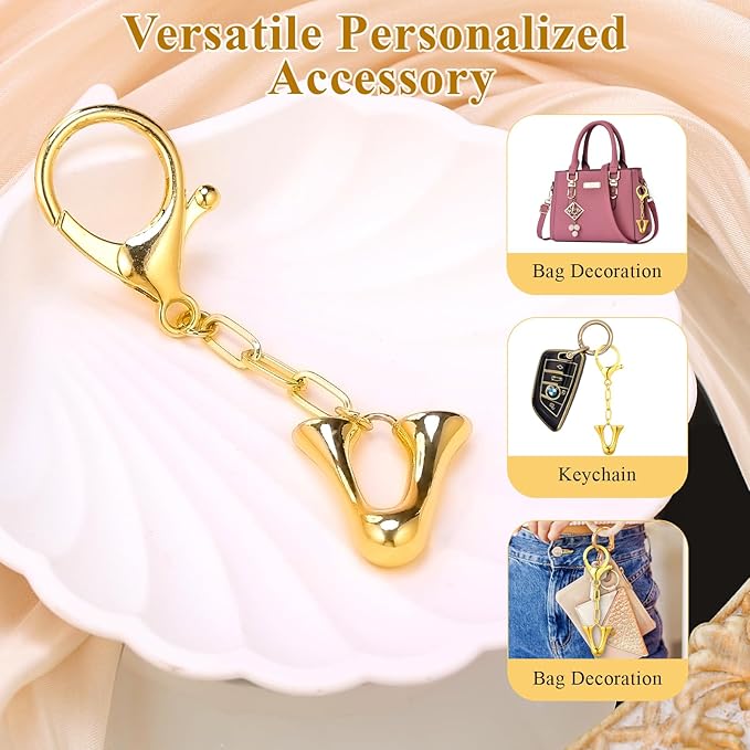 VICKHU Gold Plated Bubble Initial Letter Cute Keychain for Women Car Key Purse Decorative Keyring Handbag Charms Fashion