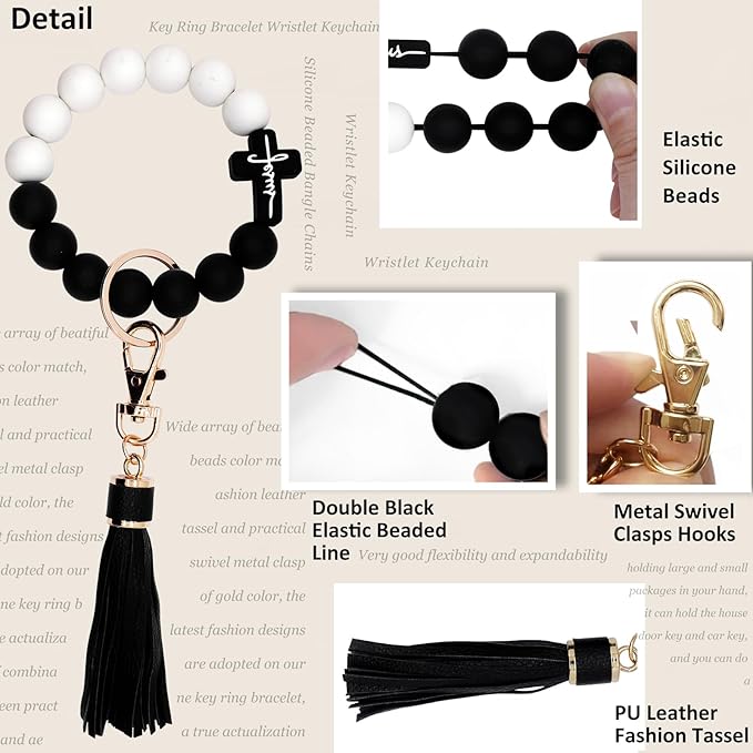 BIHRTC Key Ring Bracelet Car Keychain Holder Wristlet Silicone Women Beaded Bangle Chains