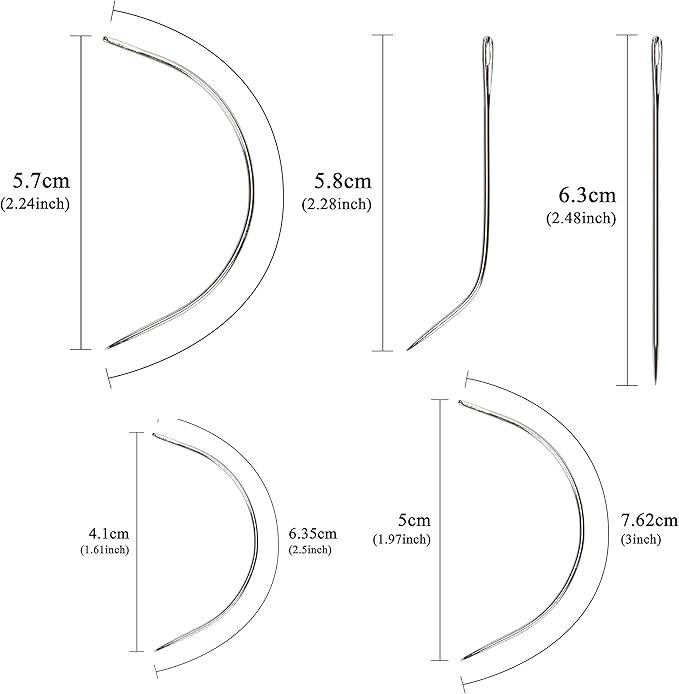 Ryalan Weaving Needle Combo Deal Black Thread with 10pcs Needle for Making Wig Sewing Hair Weft Hair Weave Extension, Big Medium and Small C J Shape Curved Needle I Needle (3 Thread Black + 10 Needle)