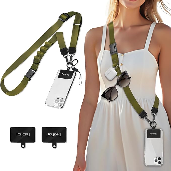 Phone Lanyard Crossbody, Green Cell Phone Strap for Around The Neck Adjustable, Minimalist Teacher Anti Theft Cute Lanyard for iPhone Case ID Holder Keys Accessories Travel Essential