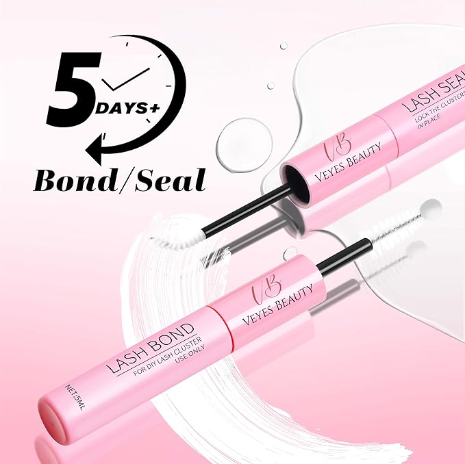 VEYESBEAUTY Aliva Cluster Lashes Kit Individual Lash Extensions Newbie's Five-Second DIY Dramatic Volume Eyelash Wispy Faux Mink Lash Mixed Length Tray with Bond & Seal, Applicator at Home