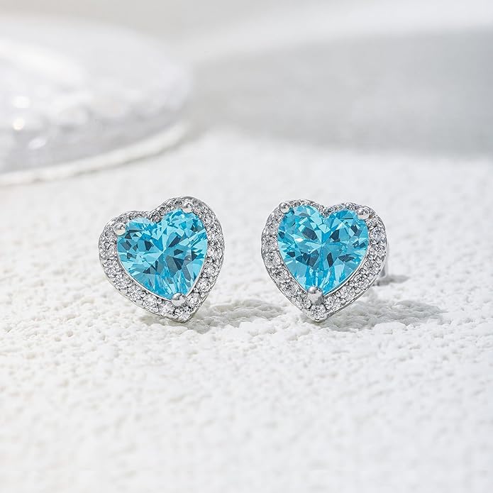 YOMELA Cubic Zirconia Earrings Studs, Halo CZ Birthstone Simulated Diamond Stud Earrings for Women