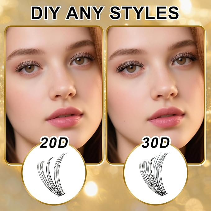 FEEGO Eyelash Extensions Kit Lash Clusters DIY Lash 280pcs 9-16mm Individual Lashes Clusters 20D 30D D Curl Eyelash Extension Kit Individual Lashes, Lash Bond, Seal Glue, Remover (2030D Charming Kit)