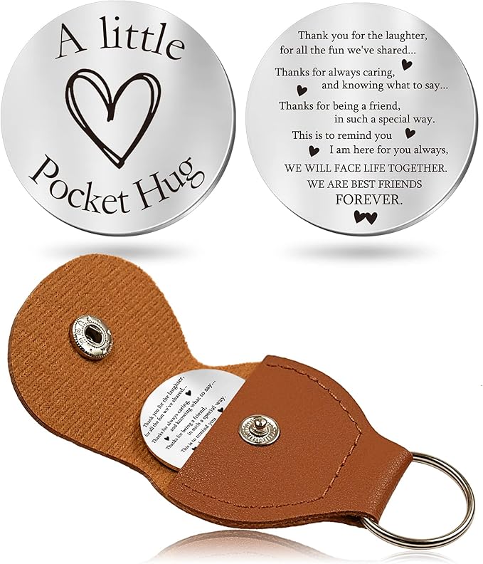OUMILAN Pocket Hug Token Gifts for Men Boyfriend Girlfriend Inspirational Gift for Son Daughter Brother with Leather Keychain