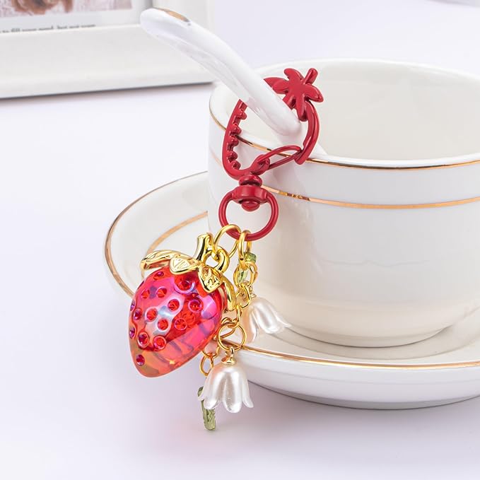 Wikavanli Cute Strawberry Keychain,Bag Charms,Kawaii Heart Flower Daisy Key chains Accessories Decor for Women Girls Purse